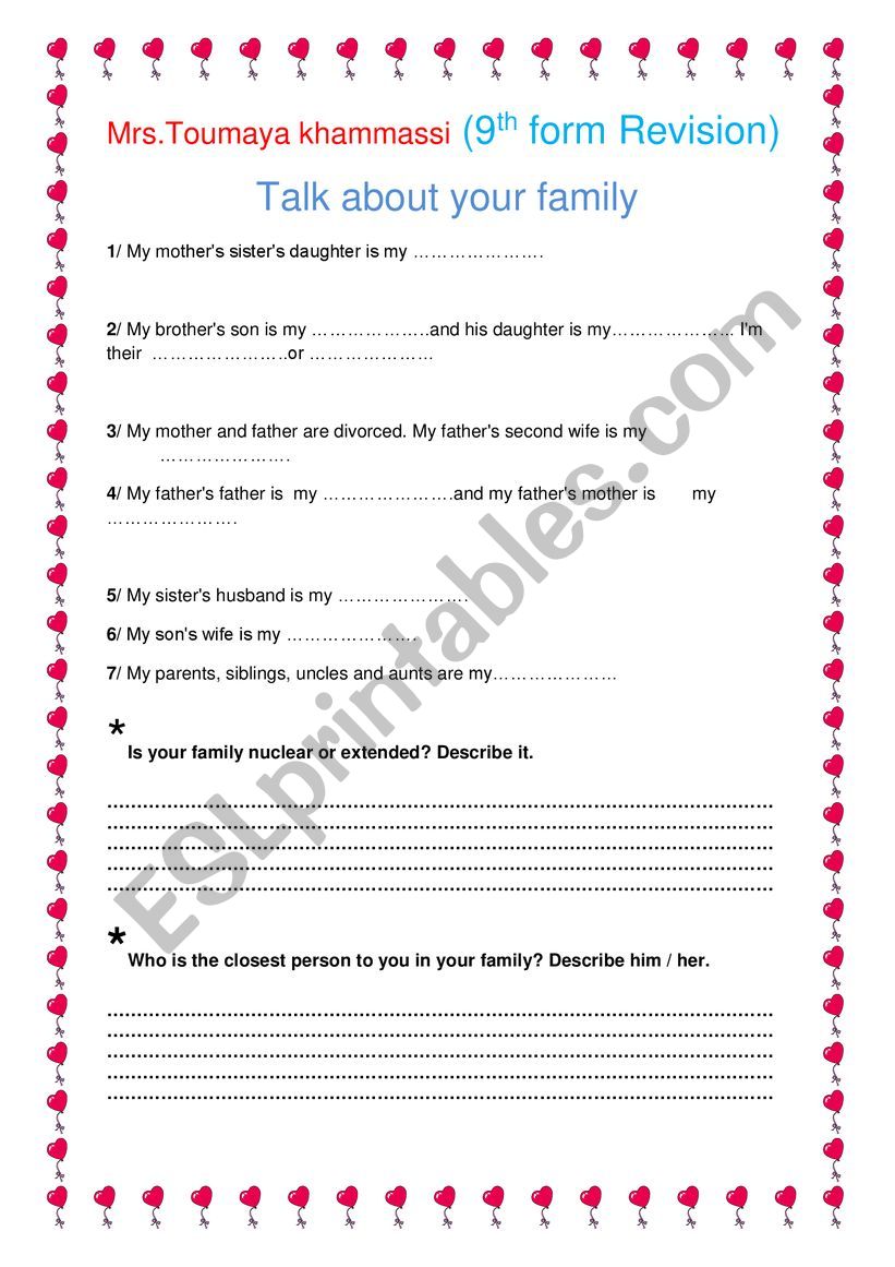 Family and Relatives worksheet