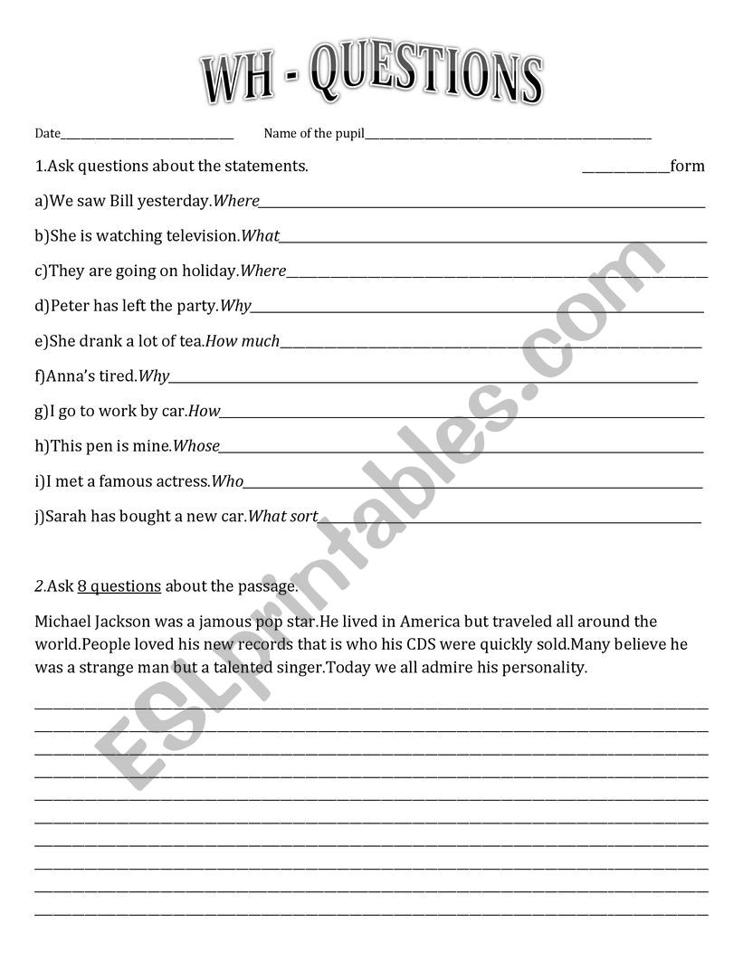 WH-QUESTIONS worksheet