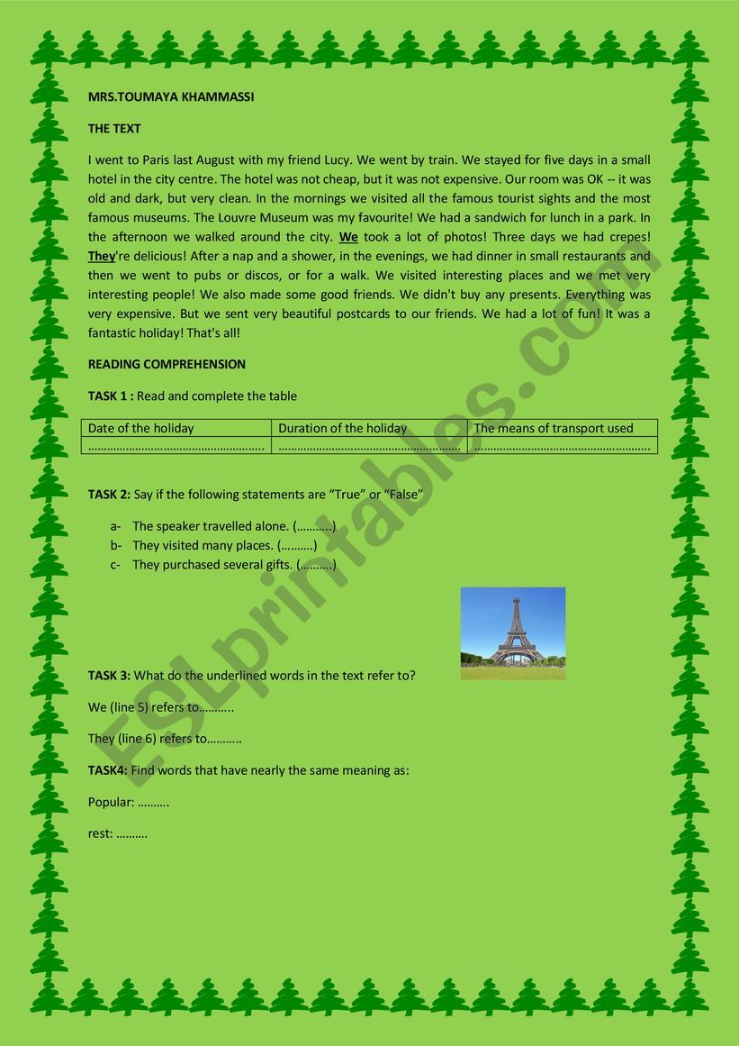 HOLIDAYS worksheet