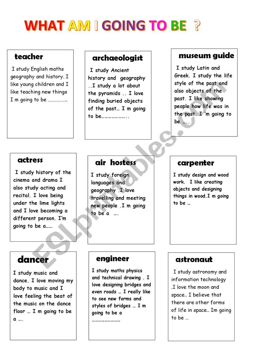 what am i going to be ??? worksheet