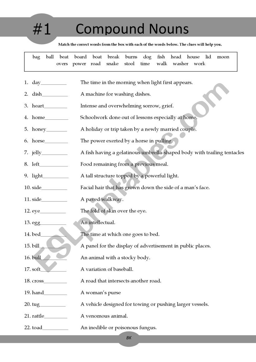 Compound noums worksheet