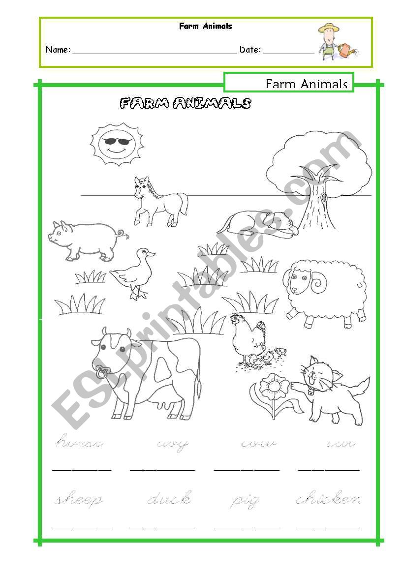 Farm Animals - tracing handout