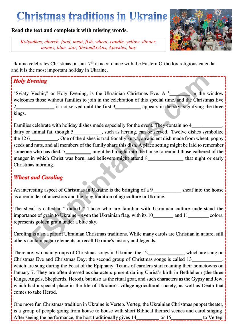 Christmas in Ukraine worksheet