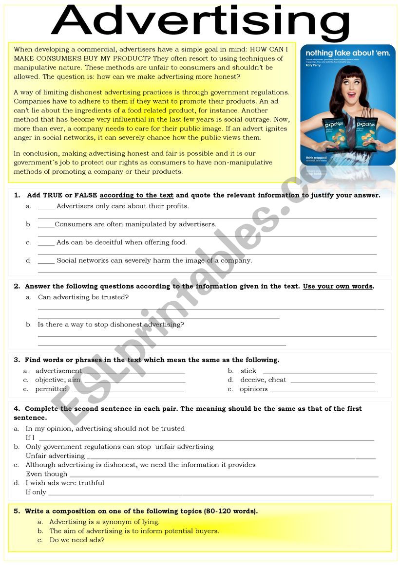 ADVERTISING worksheet