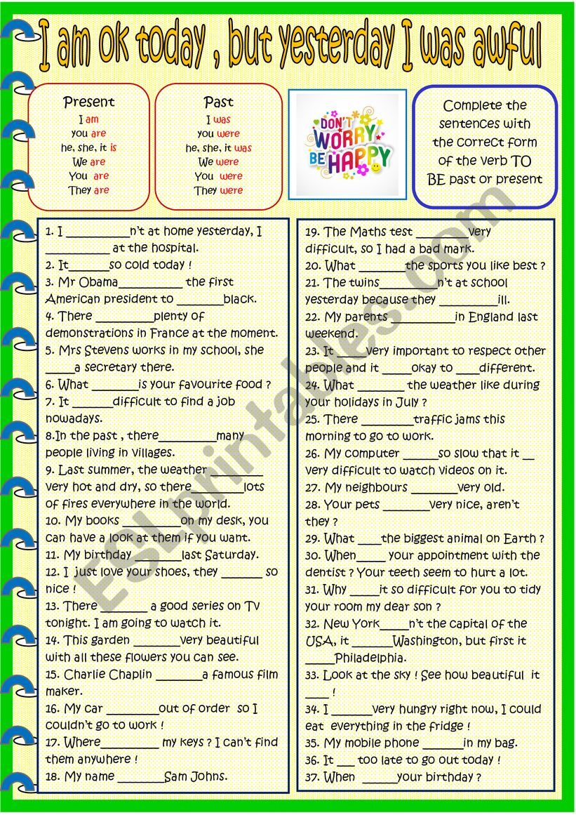 Be : past or present practice worksheet