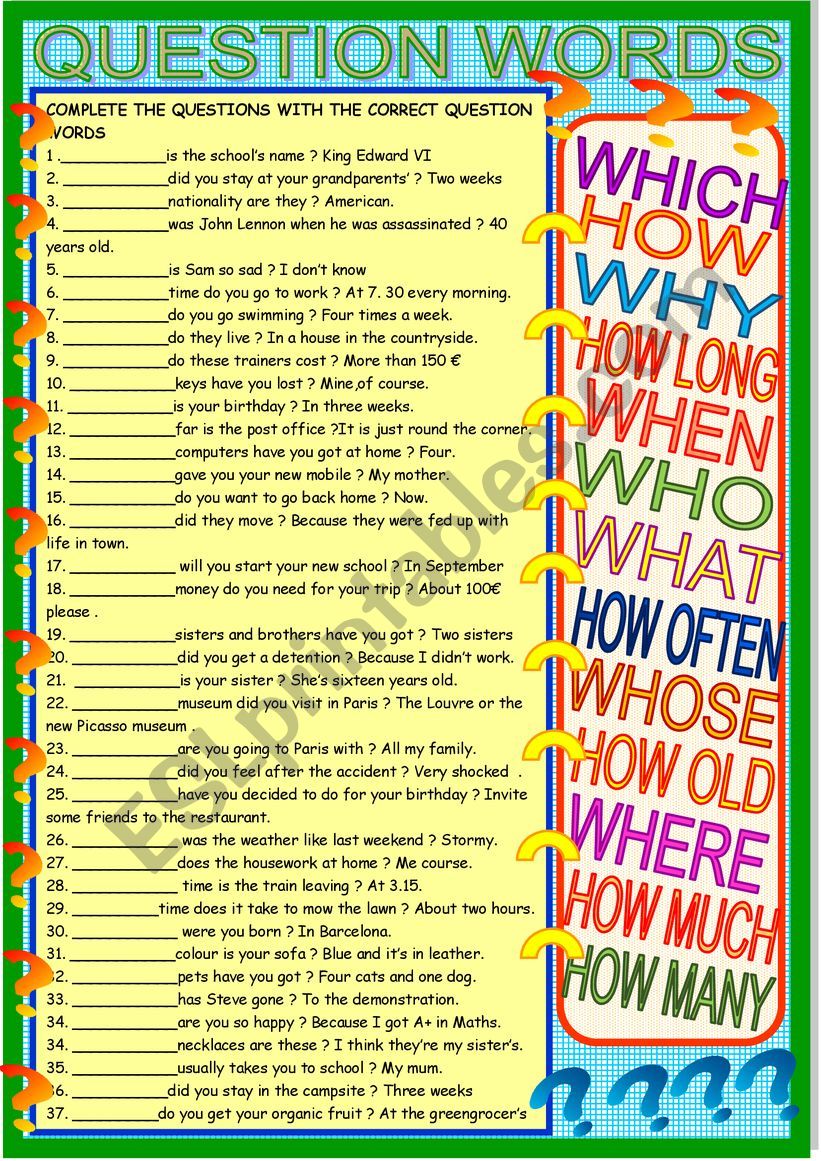 Qustion words; new practice worksheet