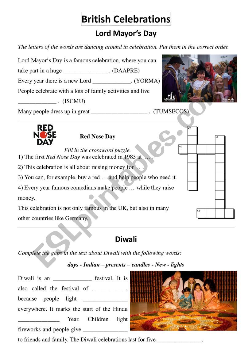 British Celebrations Activity Sheet