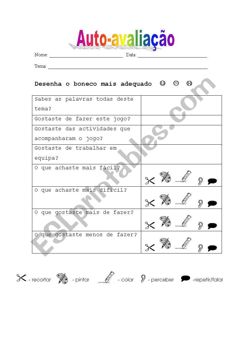 Self Evaluation Form worksheet