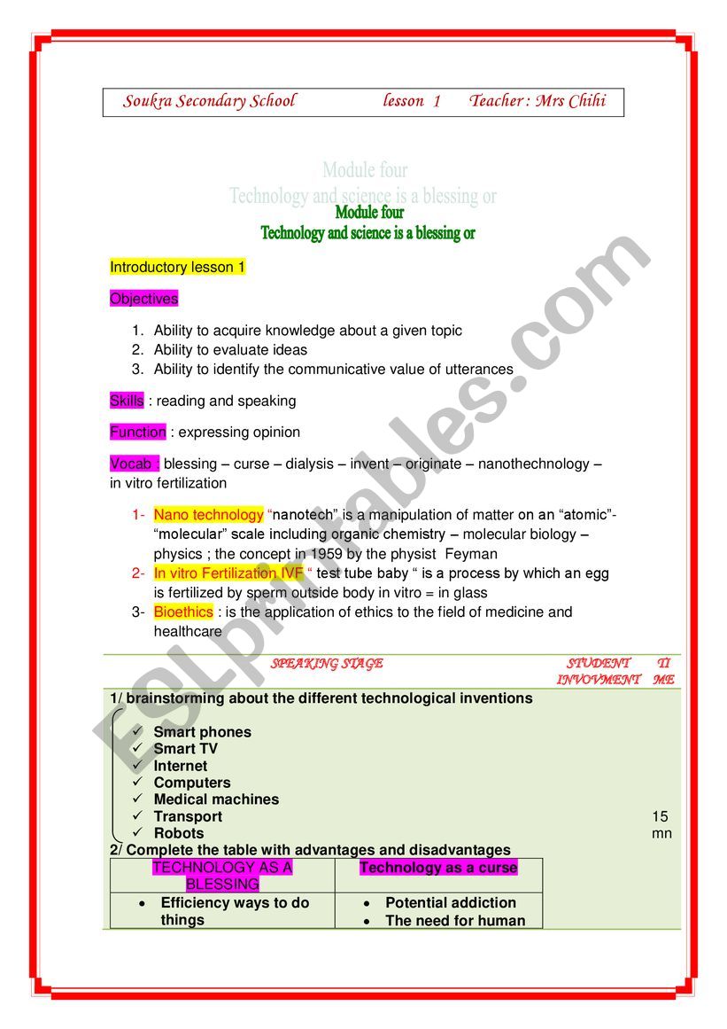 lesson plan introductory activities 