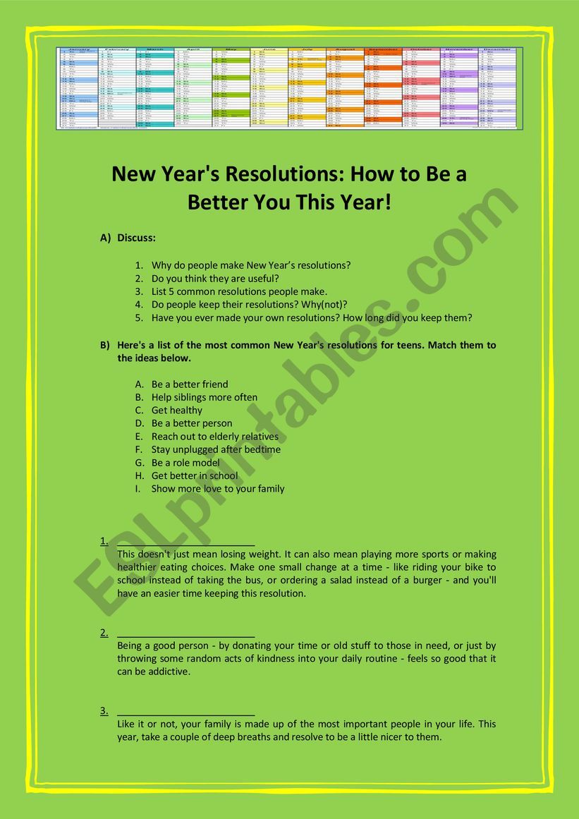 NEW YEARS RESOLUTIONS (TEENS)