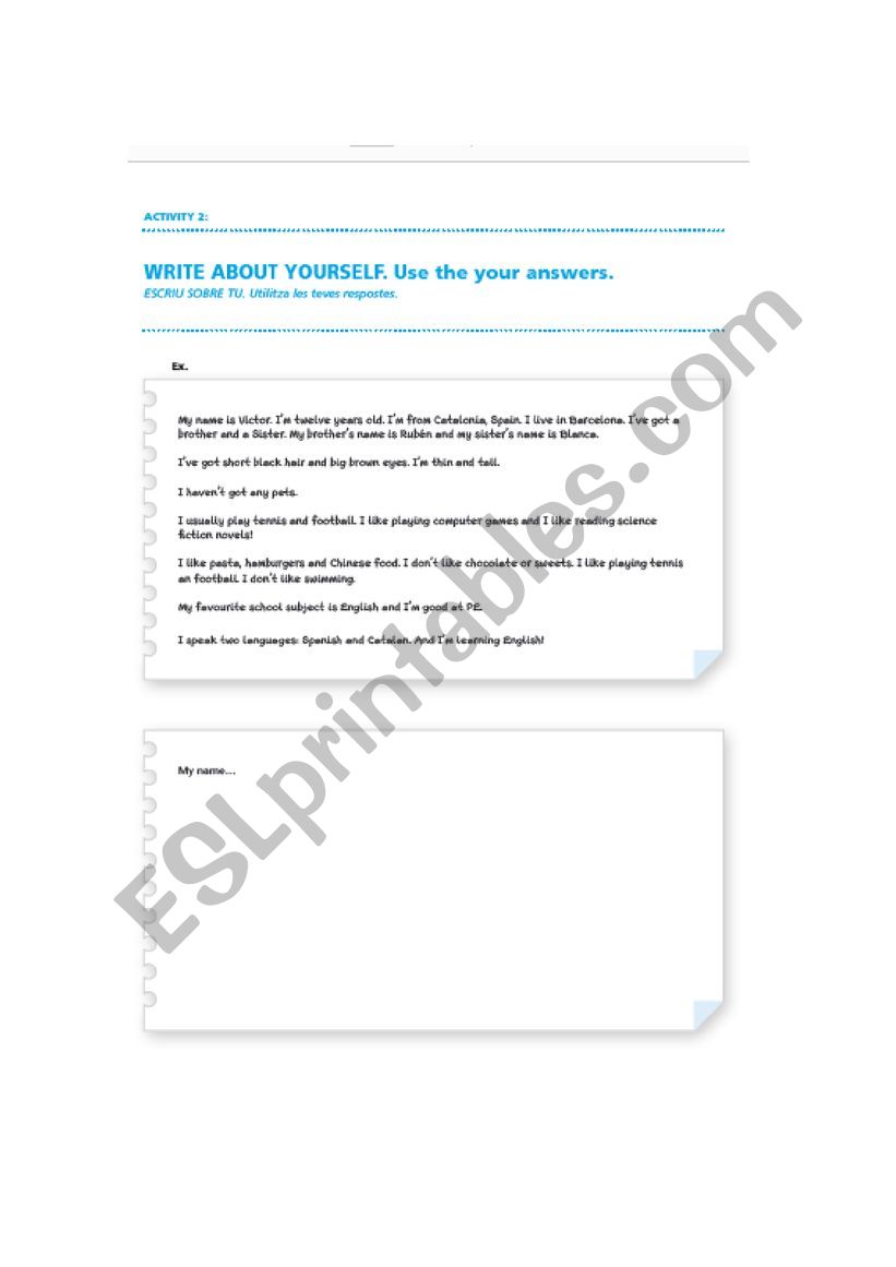 write about yourself worksheet