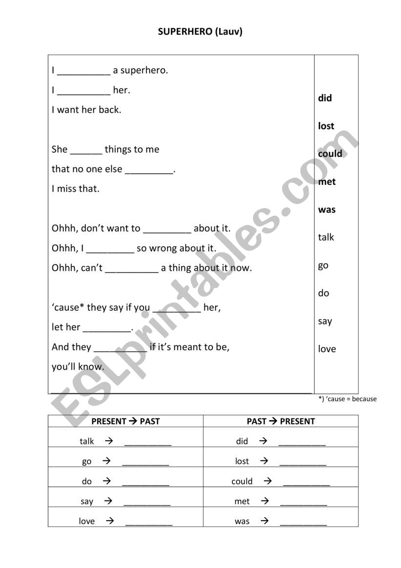 Superhero (Lauv) popsong worksheet