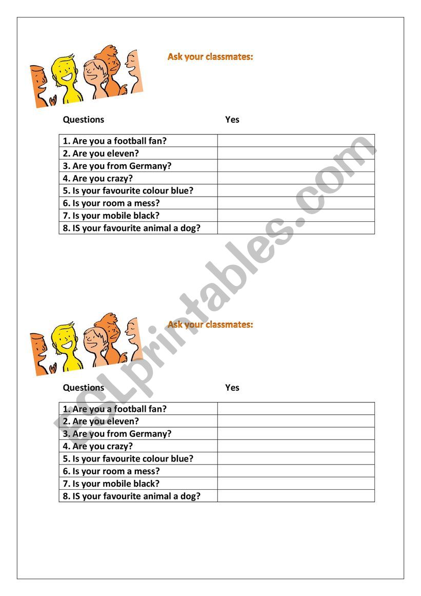 Speaking activity - ask your classmates