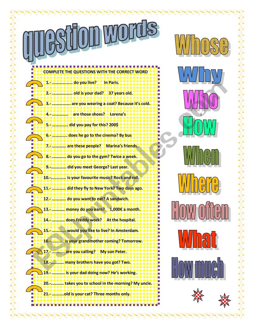 QUESTION WORDS worksheet