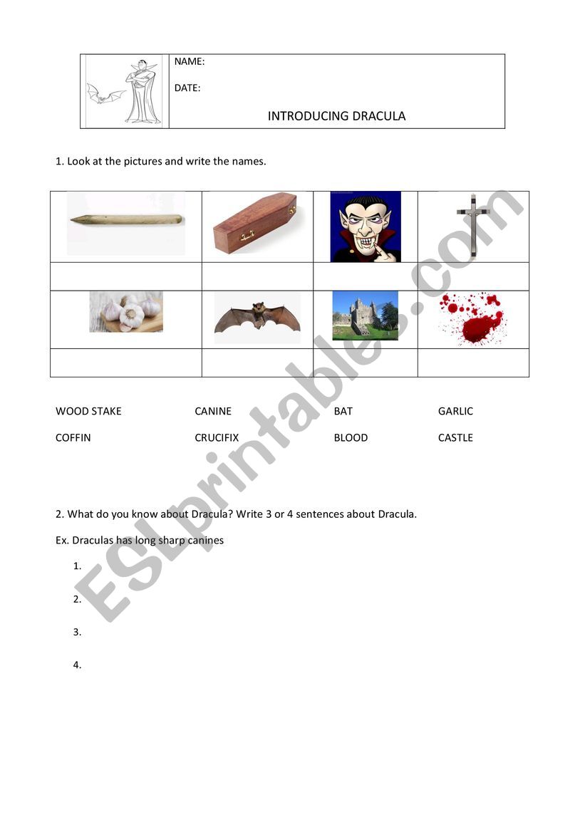 Dracula worksheet