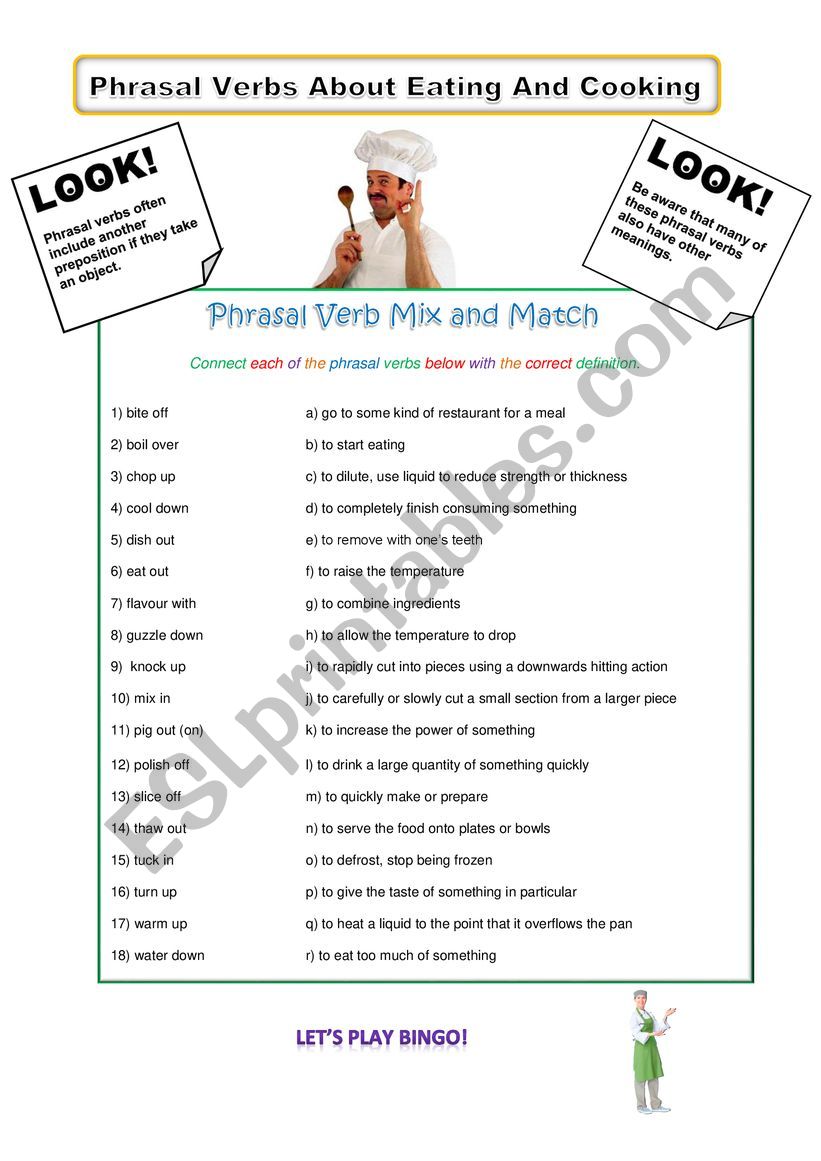 Phrasal Verbs About Cooking worksheet