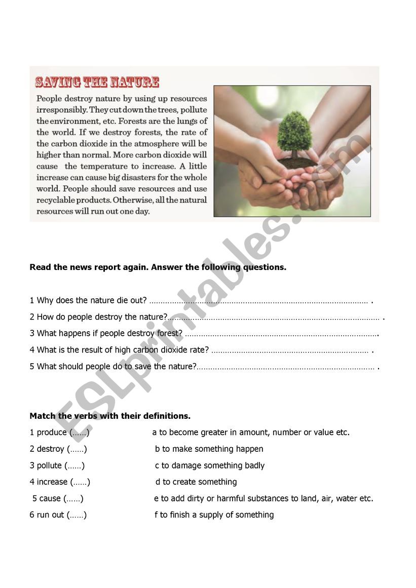 Saving the nature worksheet