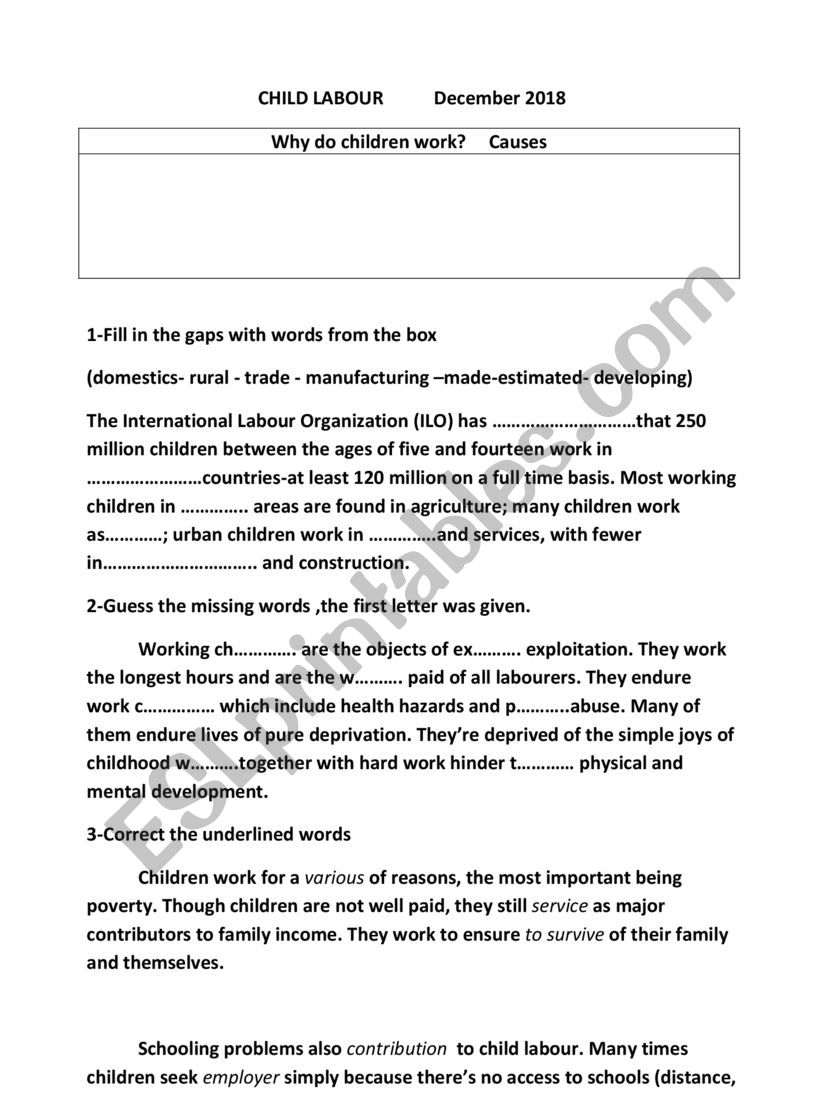 child labour  lesson 10 worksheet