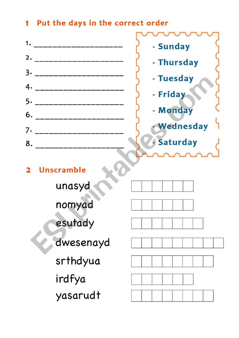 Days of the week worksheet