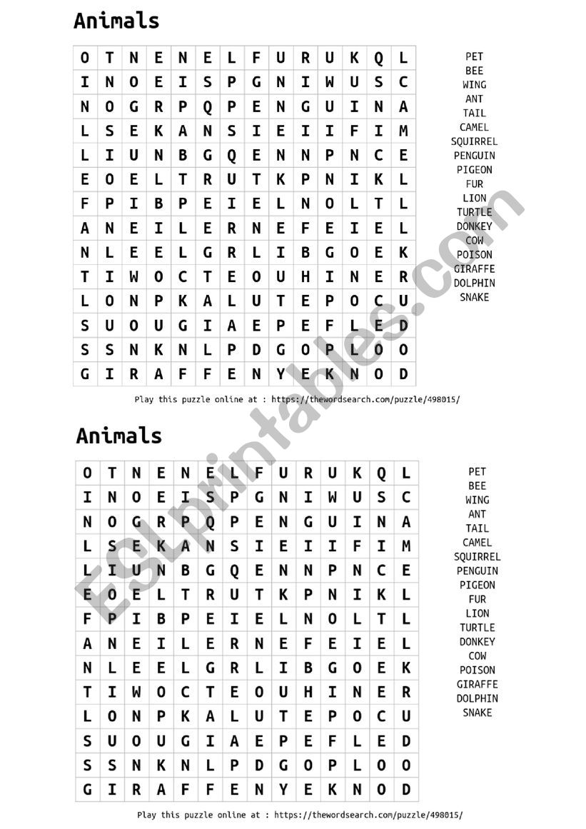 Word Search worksheet