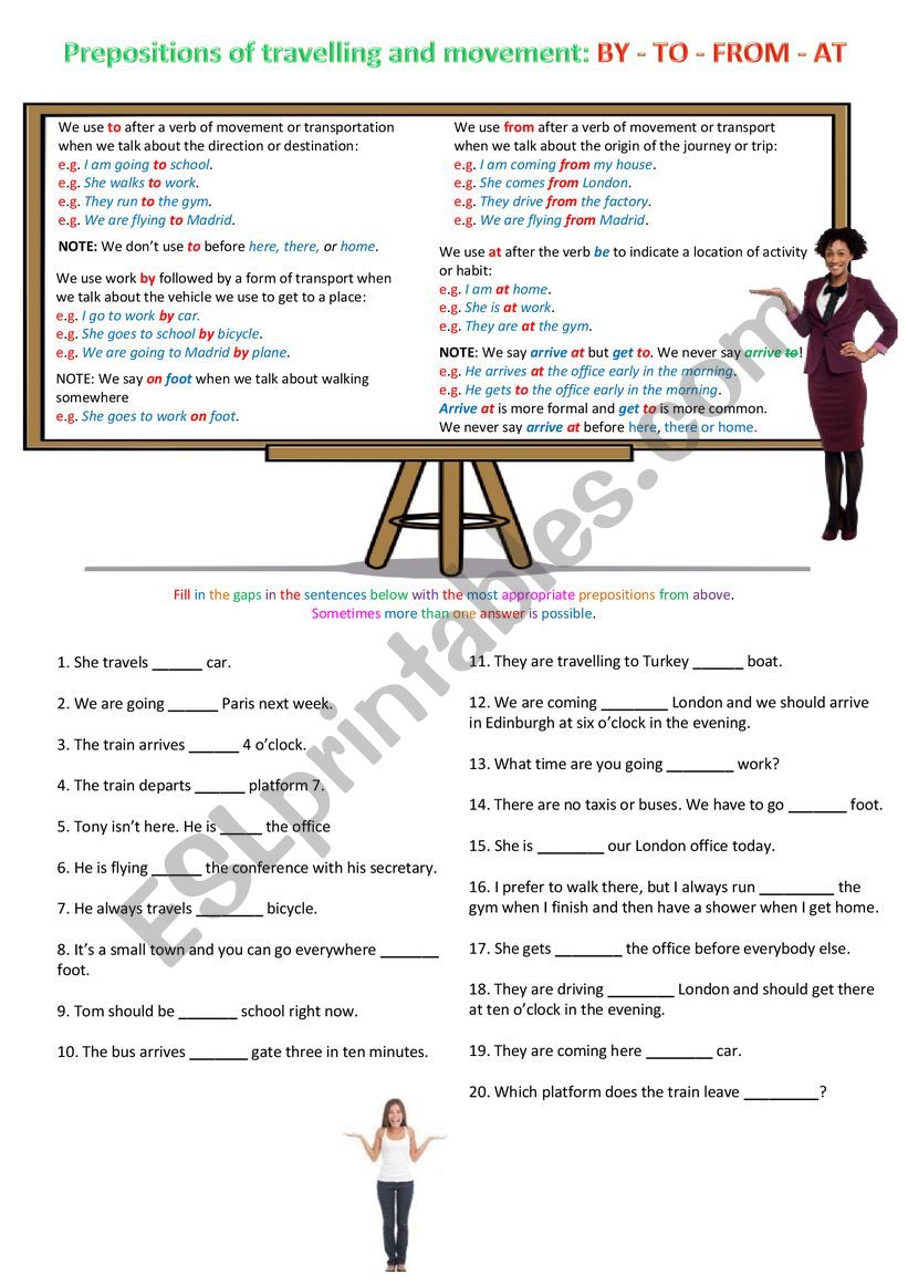 Prepositions about Travelling and Movement