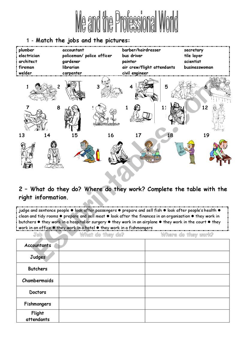 Jobs VS descriptions - vocabulary worksheet