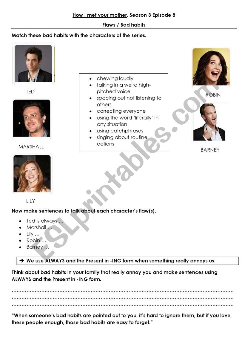 How I Met Your Mother S3E8 worksheet How I Met Your Mother S3E8 worksheet