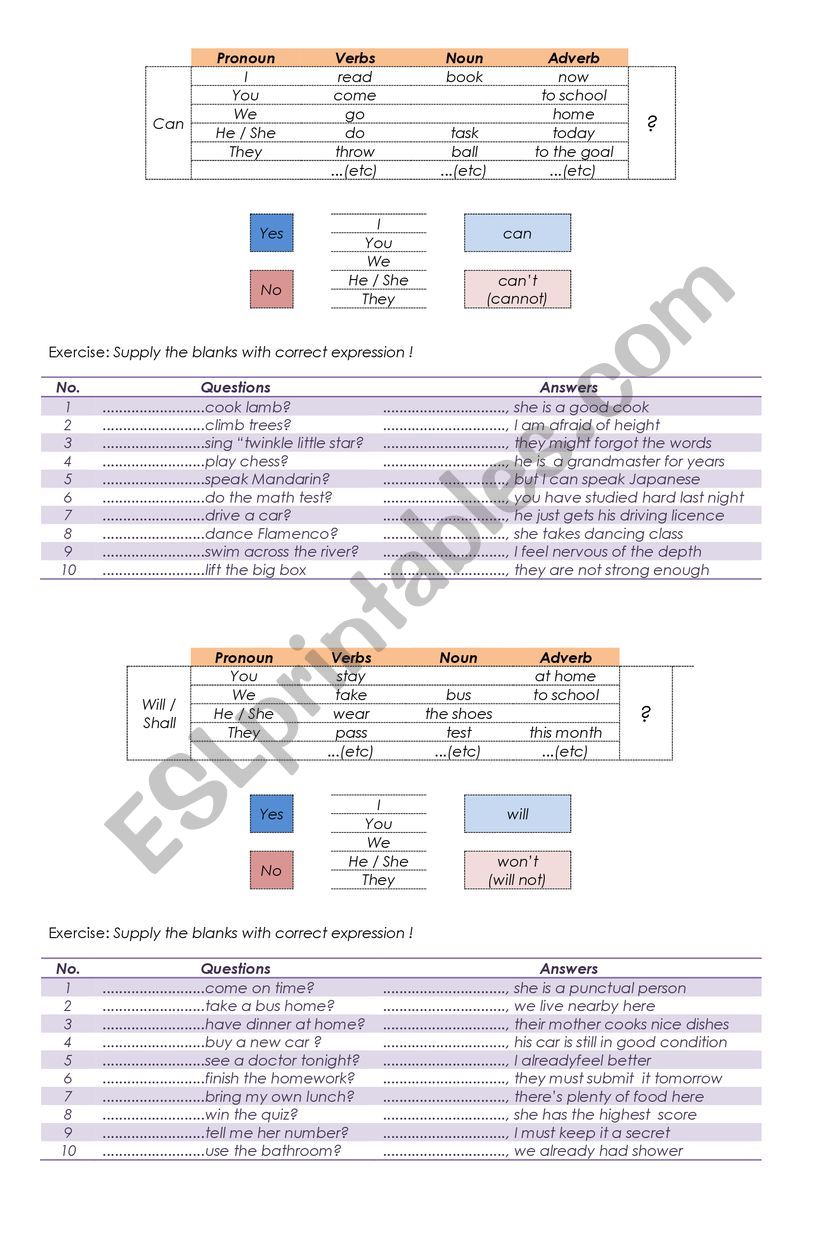 can and will worksheet