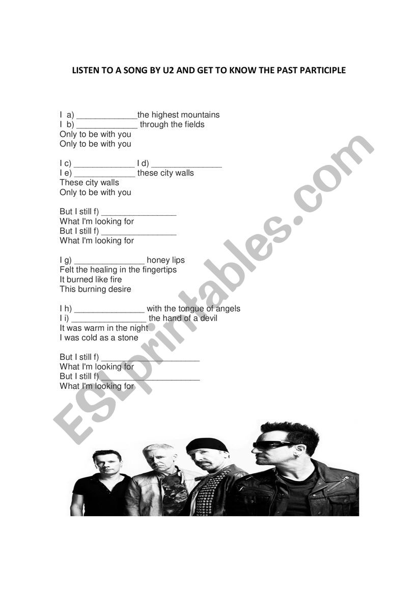 U2 AND THE PAST PARTICIPLE worksheet