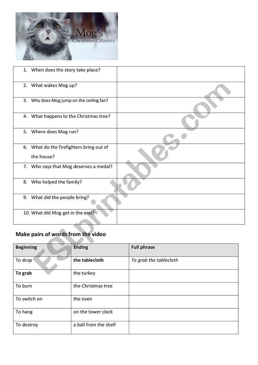 Mog´s Christmas Calamity worksheet