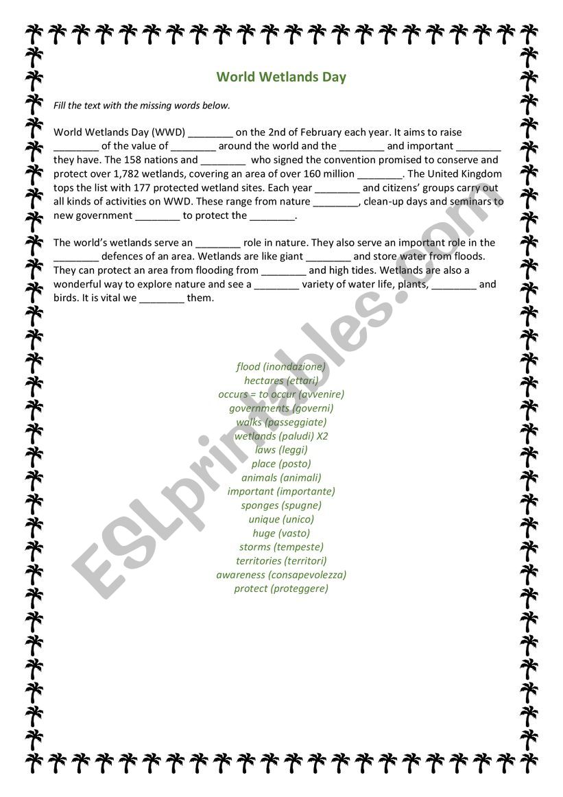 World Wetlands Day  worksheet