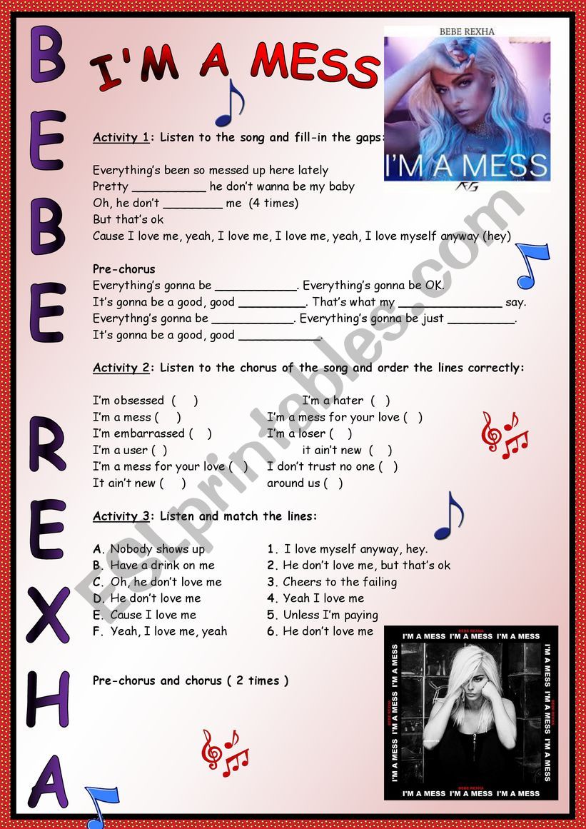 IÂ´m a mess - Bebe Rexha worksheet