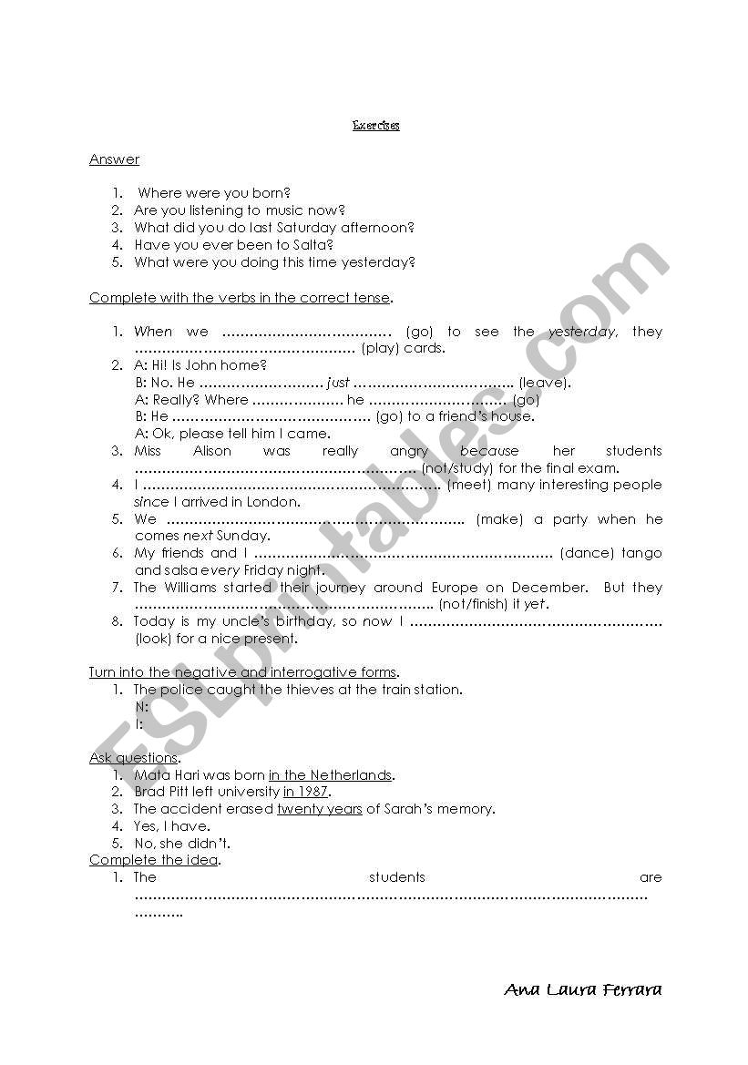 Tenses (intermediate) worksheet