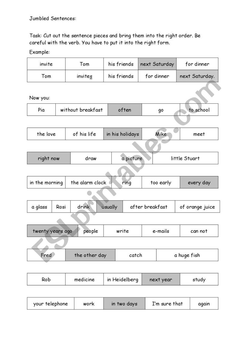 Jumbled Sentences worksheet