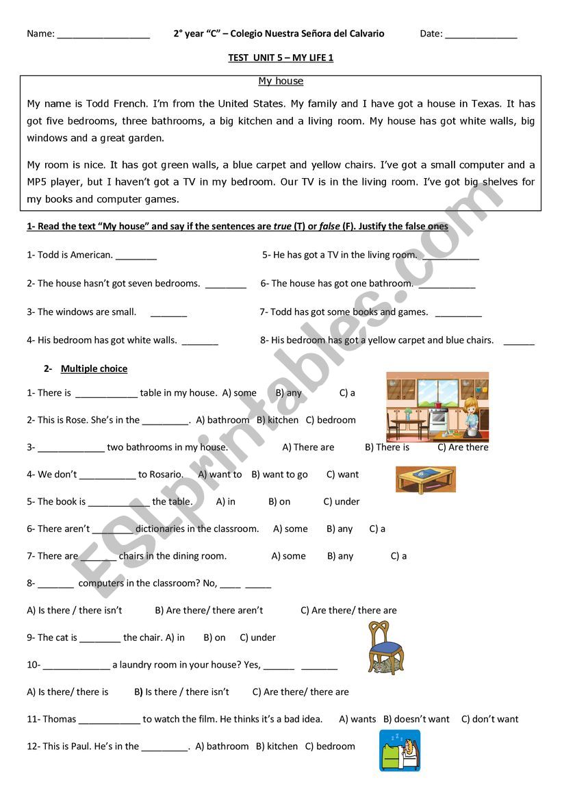 Test Unit 5 - My Life 1 worksheet