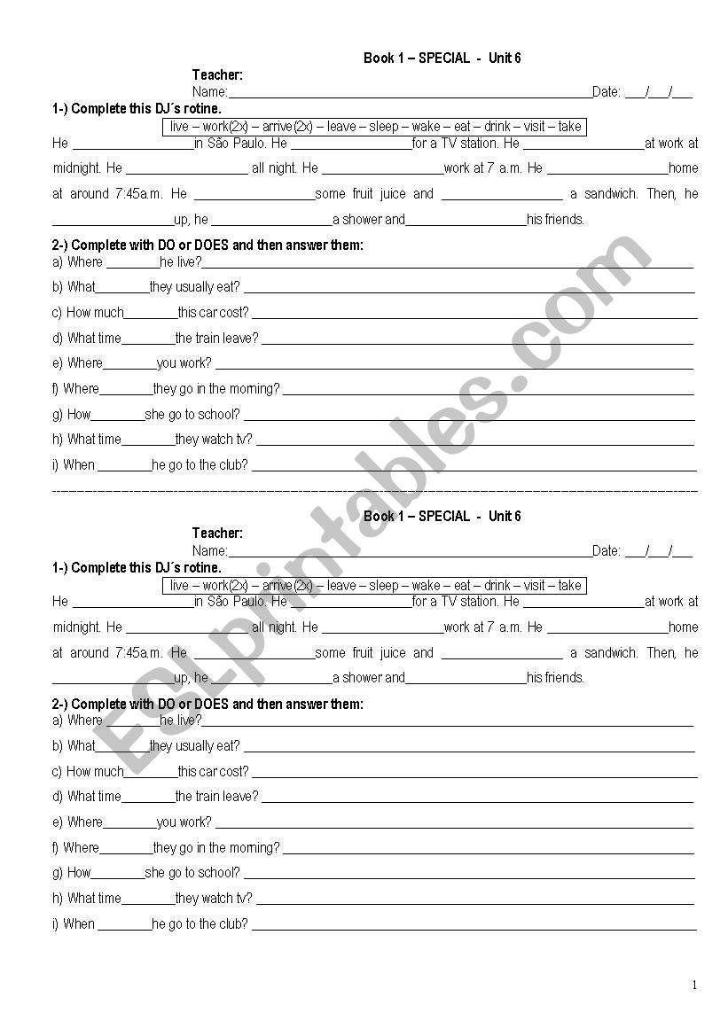 A DJs routine worksheet