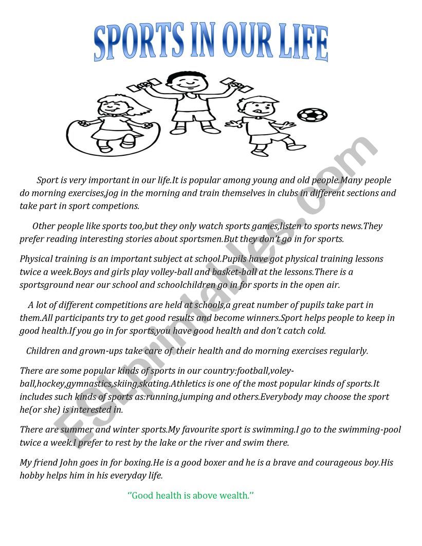 SPORT IN OUR LIFE worksheet