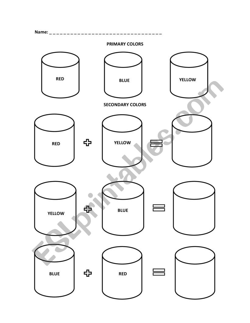 Primary and Secondary colors worksheet