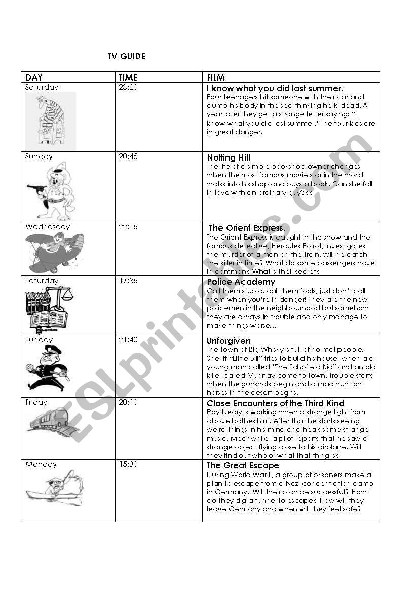 TV Guide worksheet