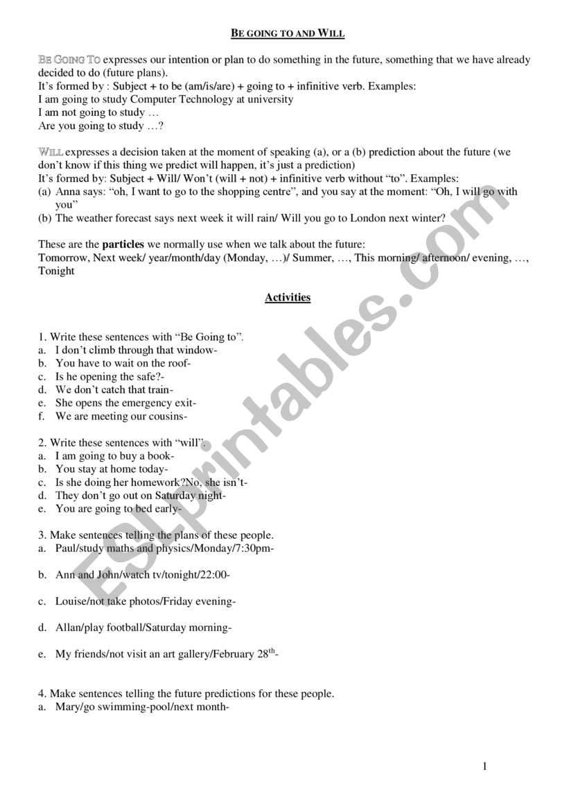 future tenses worksheet