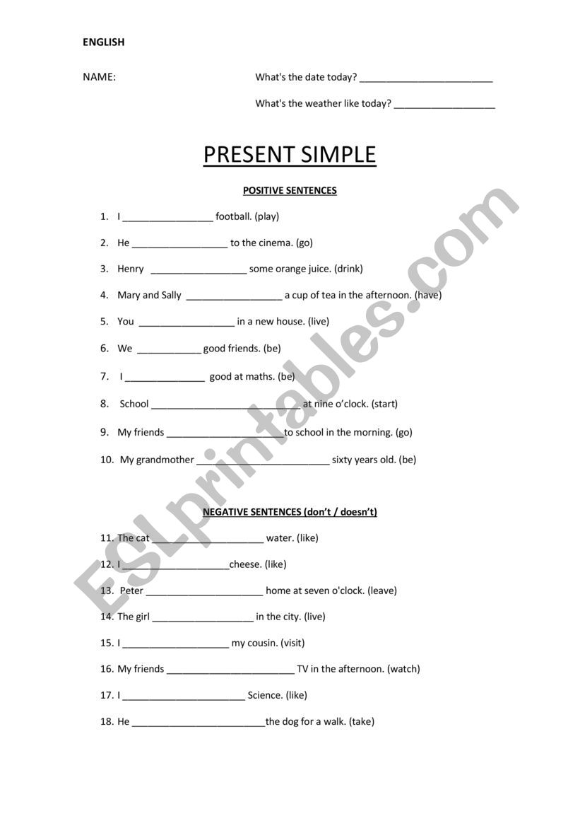 PRESENT SIMPLE worksheet