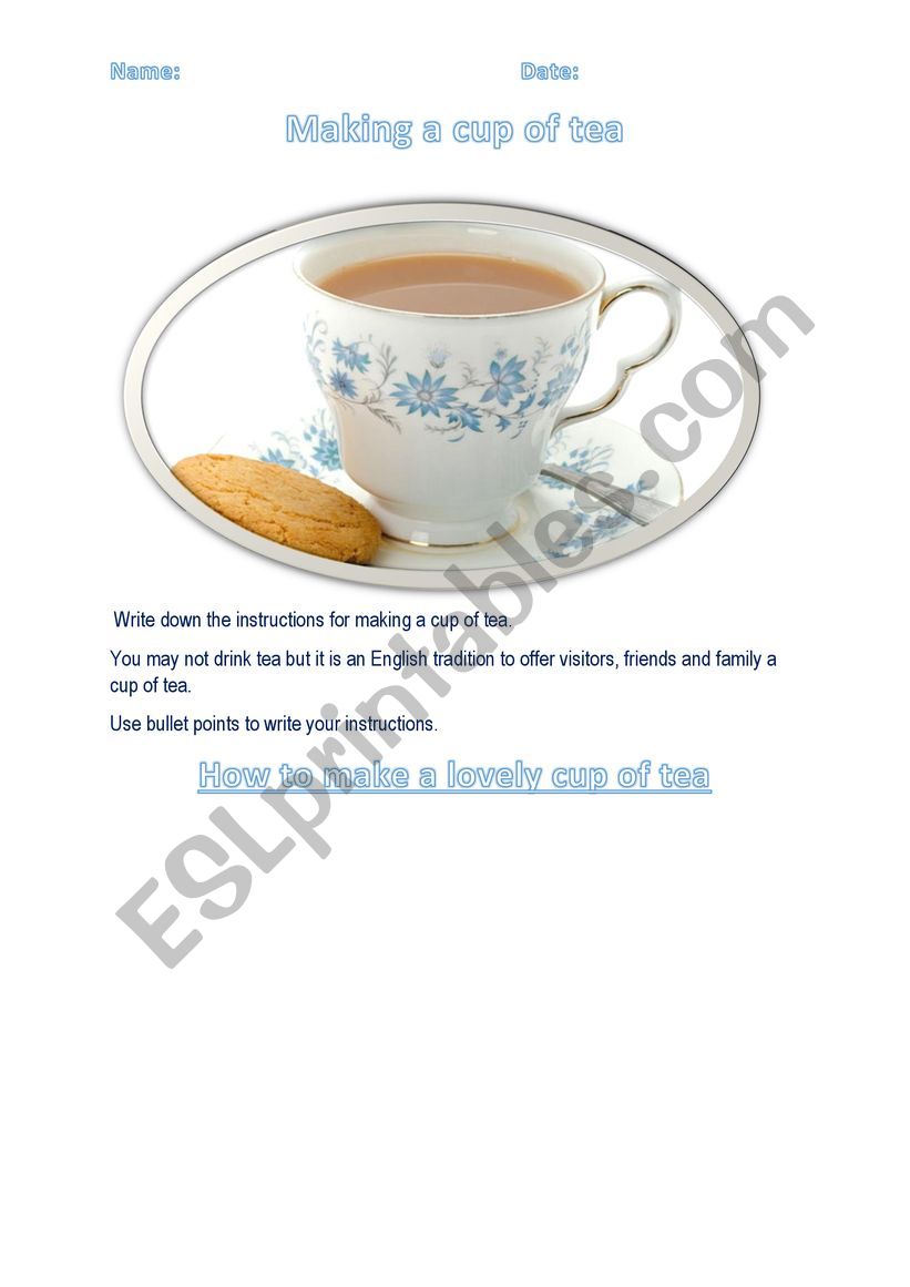 Writing instructions: How to make a cup of tea