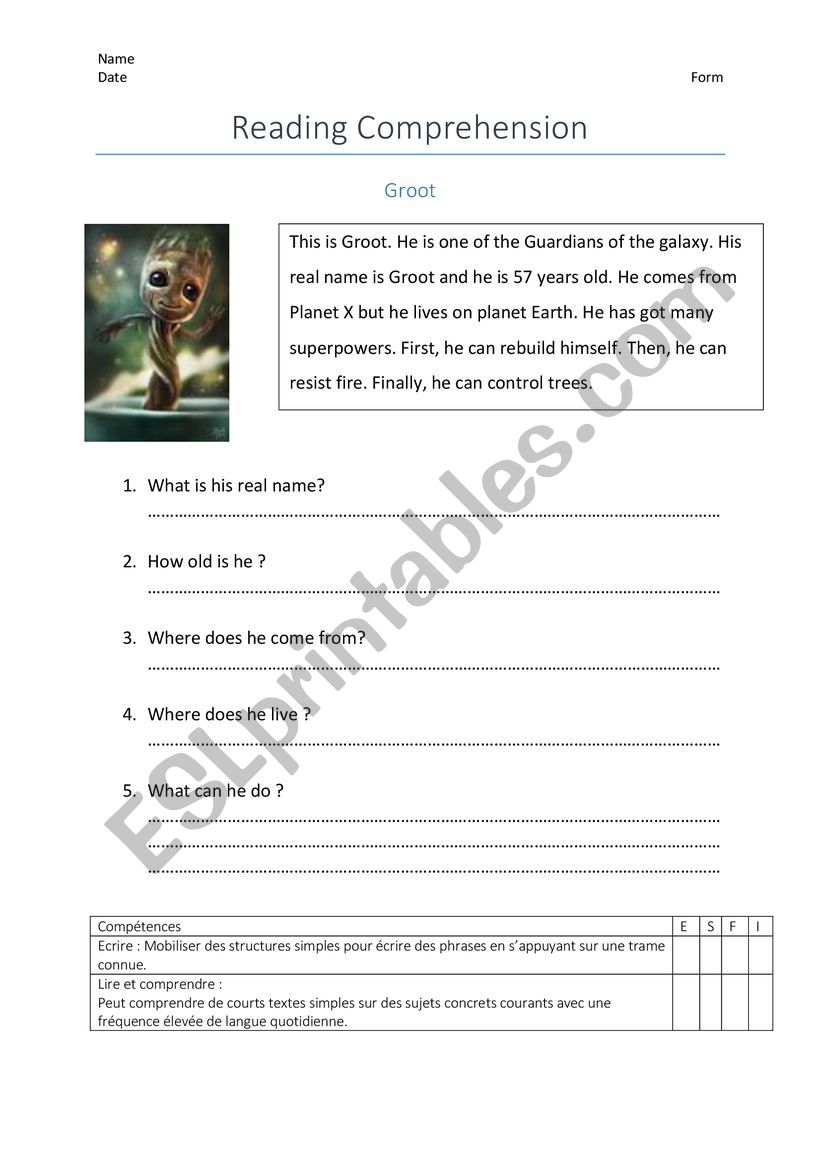 Groot prsentation worksheet