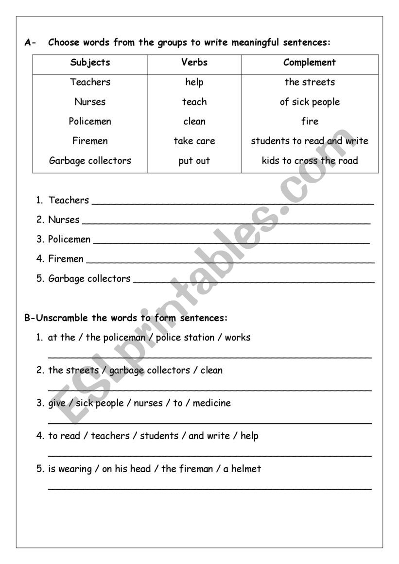 community helpers worksheet