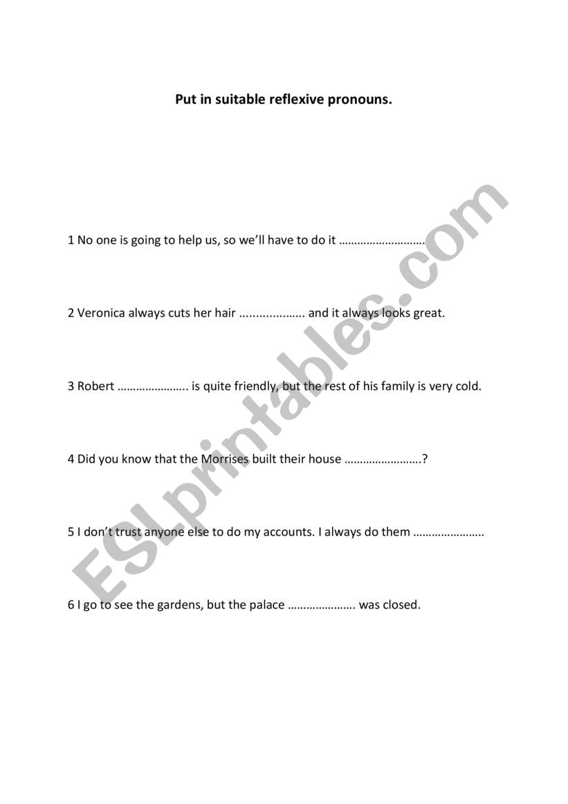 reflexive pronouns worksheet