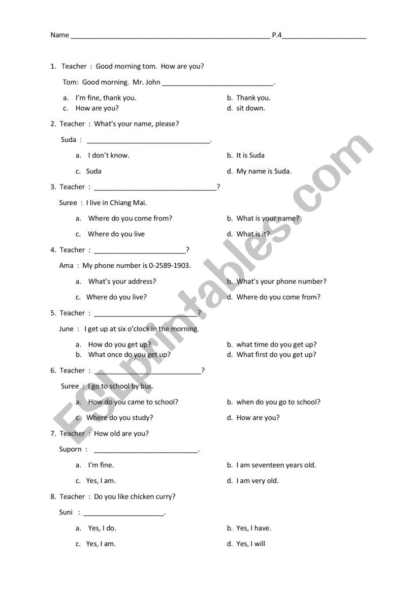 English Test worksheet