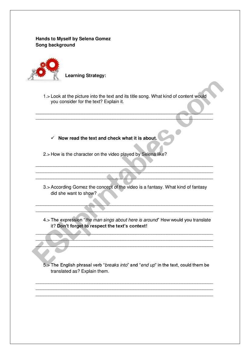 Hands to Myself worksheet