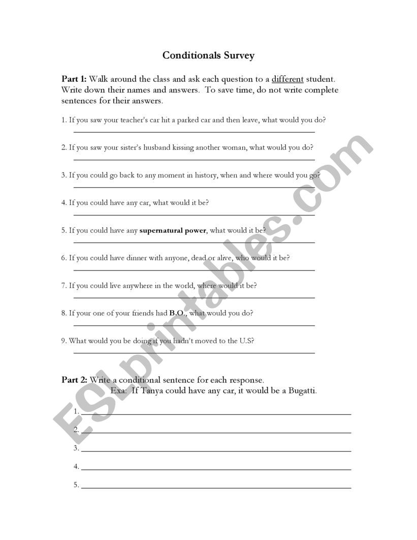 Conditionals Survey worksheet