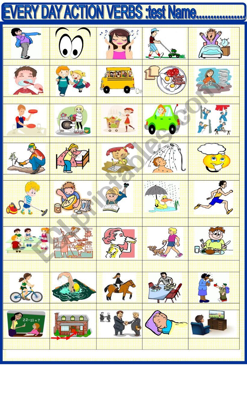 Every day action verbs : test worksheet