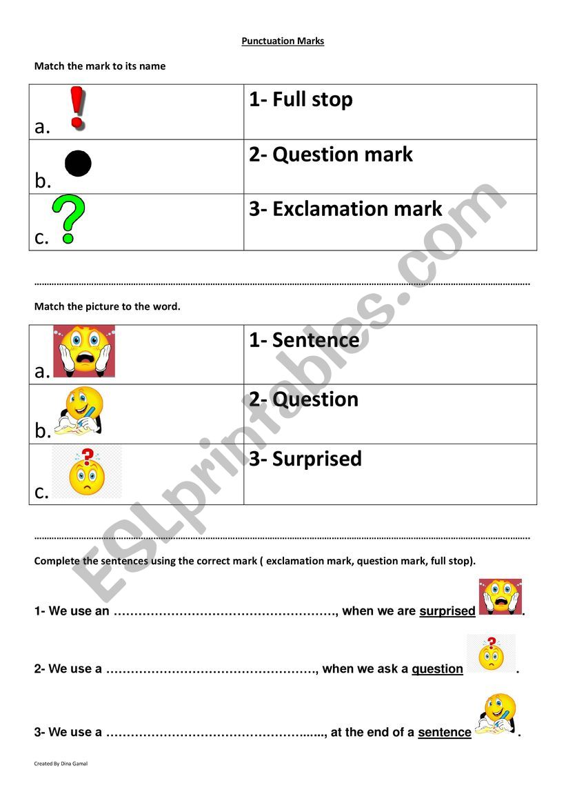 Primary Punctuation worksheet